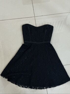 Strapless Black Lace Fit-and-Flare Dress
